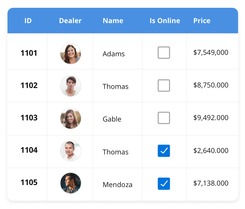 Blazor DataGrid shows records with user image